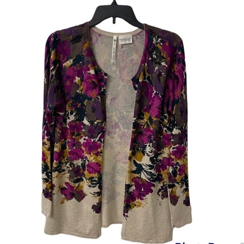 Leo & Nicole Open Cardigan Floral Multicolor Medium M Stitch Fix Sweater Top
